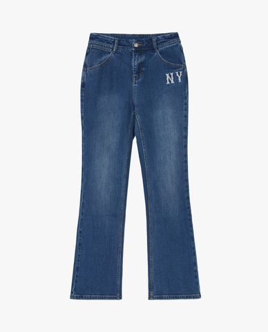  MLB - Women's Flared Denim Jeans With Small Logo 