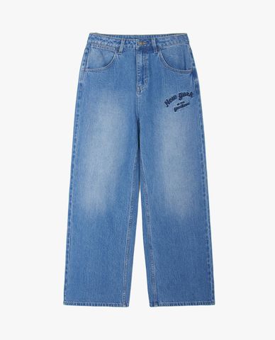  MLB - Women's Wide-Leg Jeans Varsity Cursive Embroidery 