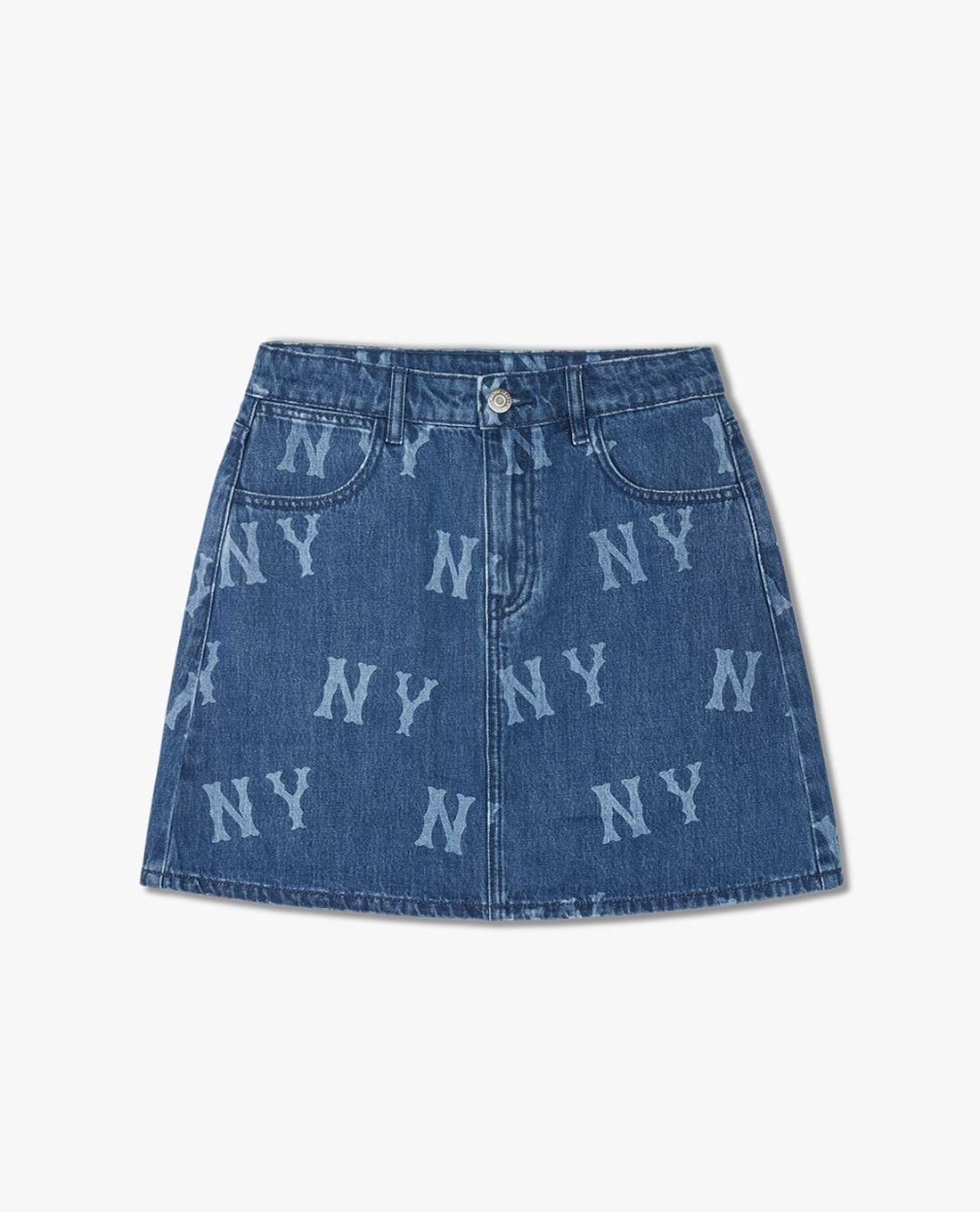 MLB - Basic Multi Megalogo Print A-Line Mini Denim Skirt