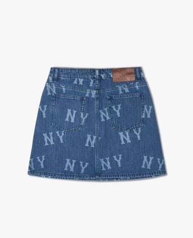  MLB - Basic Multi Megalogo Print A-Line Mini Denim Skirt 