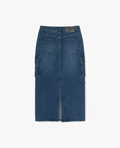  MLB - Women's Basic Small Logo Denim Midi Skirt 