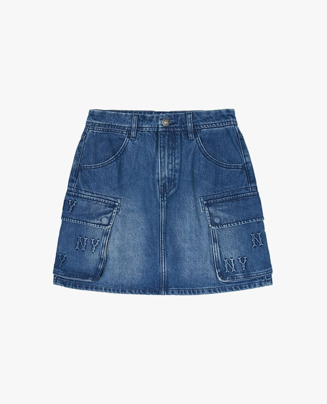 MLB - Women's Denim A-Line Mini Skirt Embo Monogram