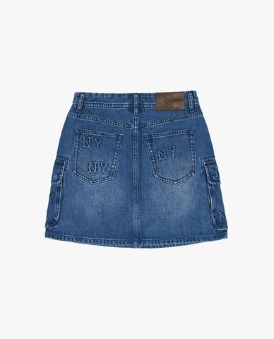  MLB - Women's Denim A-Line Mini Skirt Embo Monogram 