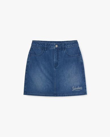  MLB - Women Varsity Lettering Mini Denim Skirt 