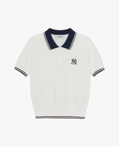  MLB - Women Varsity Color Block Knit Short Sleeve Polo Shirt 