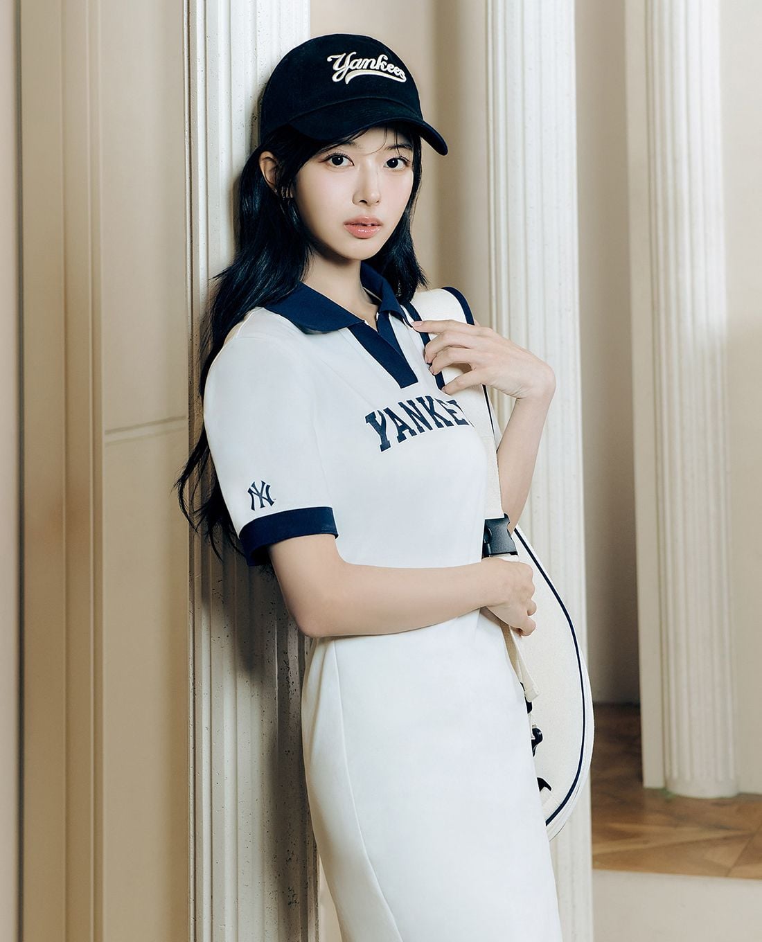 MLB - Women's Mini Polo Dress Short Sleeves Varsity Lettering Piqué