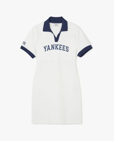  MLB - ឈុតស្បែកហែលទឹកស្ទីល Polo ស្ត្រីជាមួយអក្សរប្រភេទ Varsity តូច Piqué 