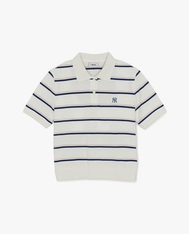  MLB - Women Varsity Striped Short Sleeve Polo Shirt 