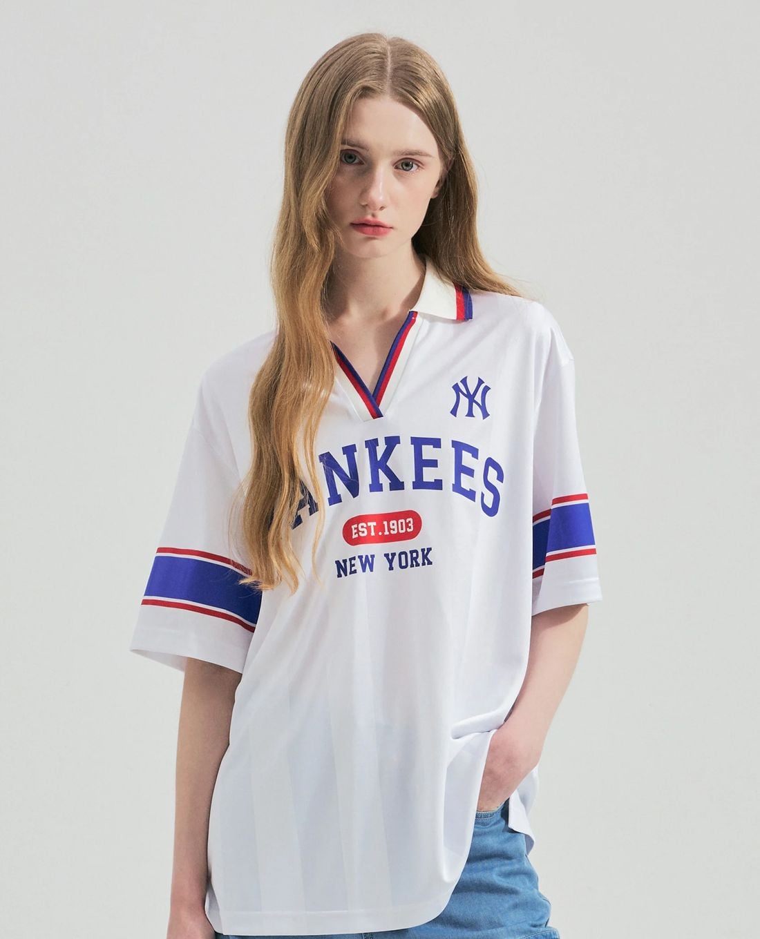 MLB - Women's Polo Shirt Short Sleeve Varsity Sport Jersey Overfit