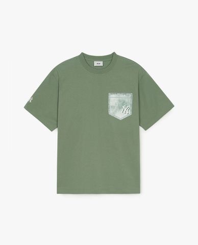  MLB - Unisex Denim Like Monotive Round-Neck Short-Sleeve T-Shirt 