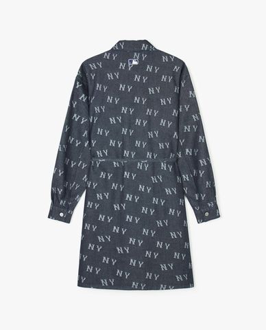  MLB - Classic Jacquard Monogram Long-Sleeve Denim Shirt Dress 