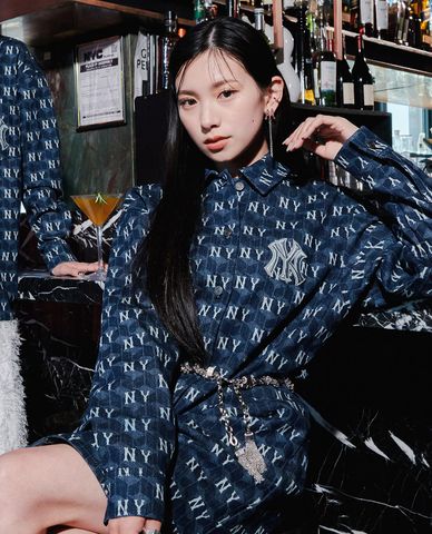  MLB - Long Sleeve Denim Shirt Dress With Monogram 