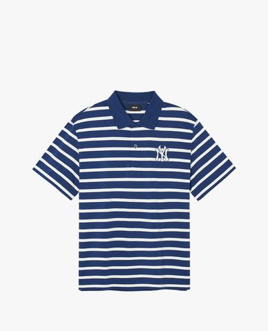  MLB - Unisex Varsity Over New York Yankees Striped Short-Sleeve Polo Shirt 