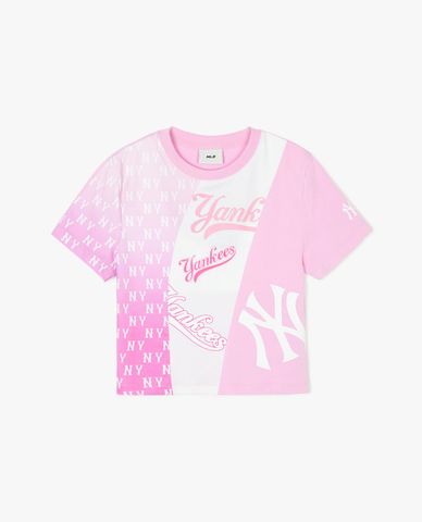 MLB - Women's Round-Neck Short-Sleeve Croptop Monogram Block Slim 