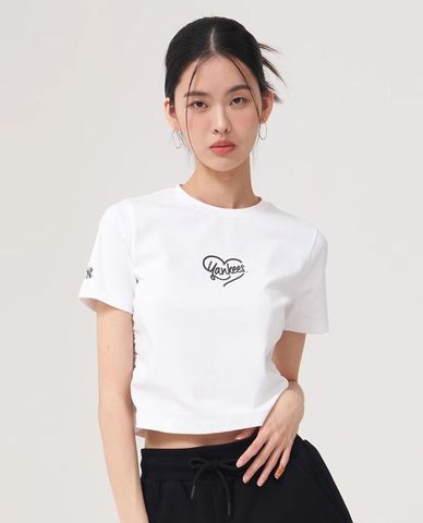  MLB - Women's Short Sleeve Crew Neck Heart Athleisure Croptop 