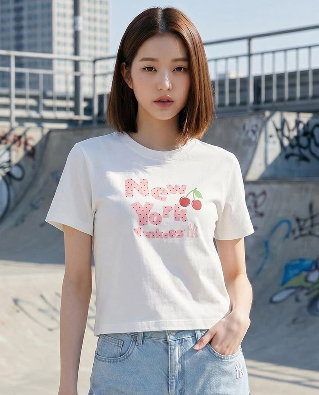 MLB - Women Letter Cherry Crewneck Croptop