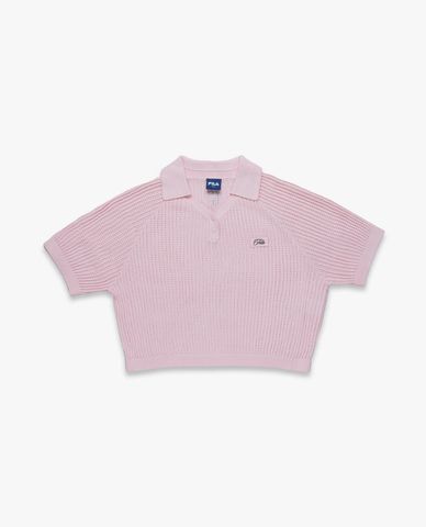  FILA - Women's Ribbed Knit Collared Cropped Polo Shirt Origin 