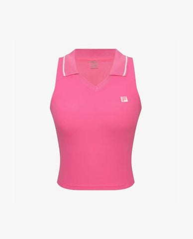  FILA - Áo ba lỗ thể thao nữ cổ bẻ phối logo 