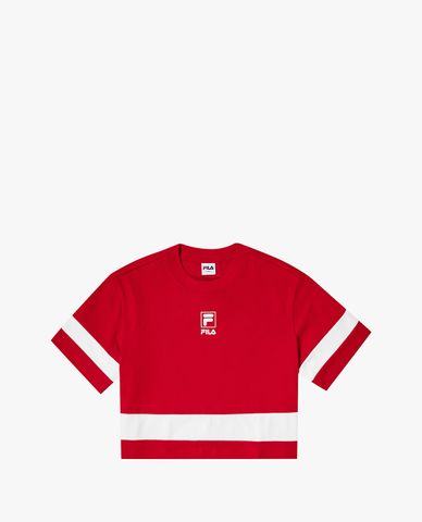  FILA - Women's Heritage Loose Fit Small Logo Cropped T Shirt 