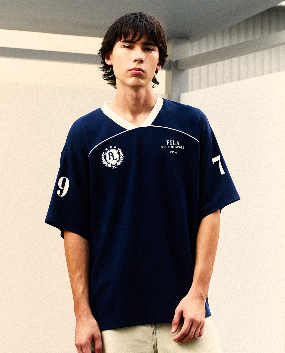 FILA - Unisex V Neck Short Sleeve Heritage Graphic Logo T Shirt