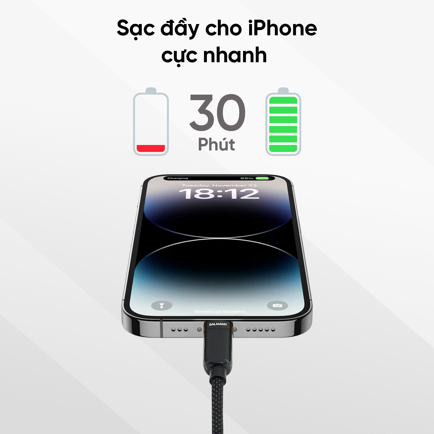  Cáp sạc nhanh Salaman Edge SF 27W/60W - Bọc Dù 