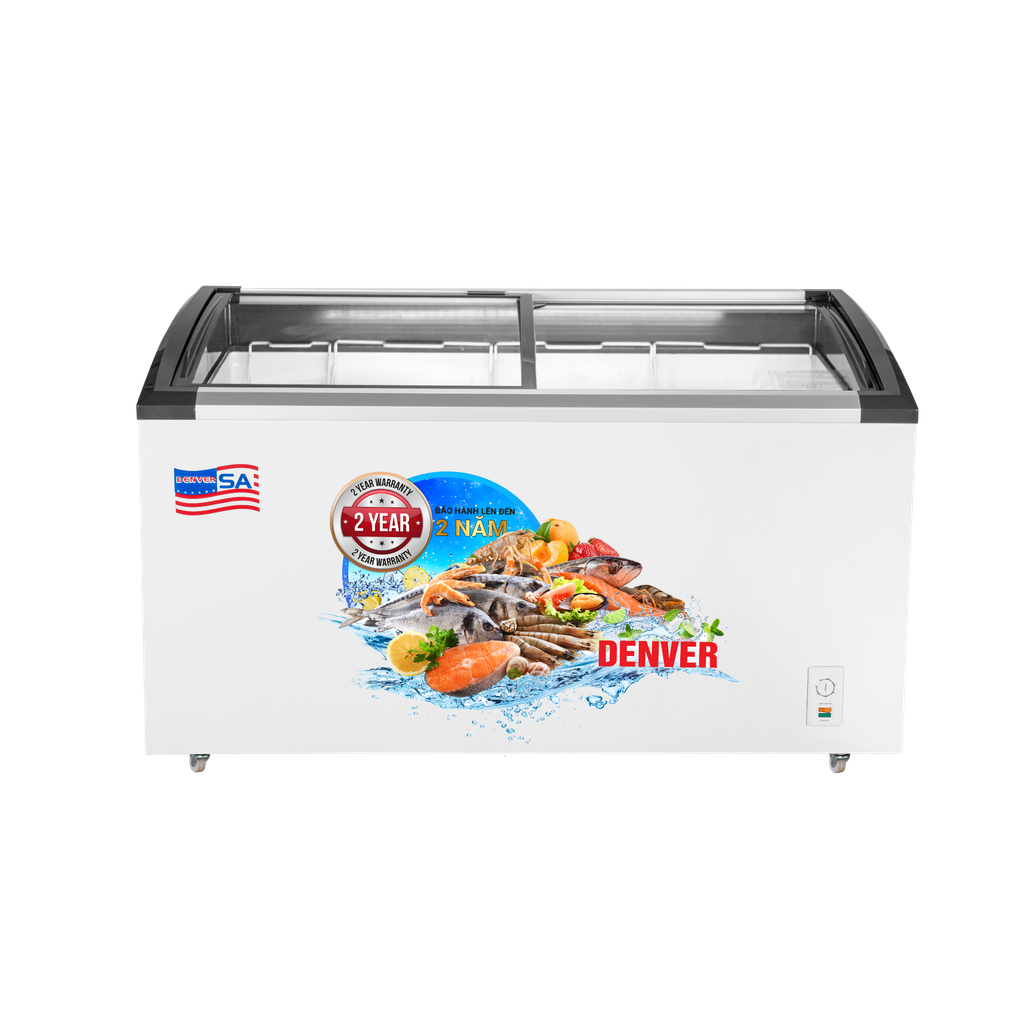  Tủ kem mặt kính cong Denver 510L – Trưng bày đẹp, giữ kem mịn, vận hành ổn định 
