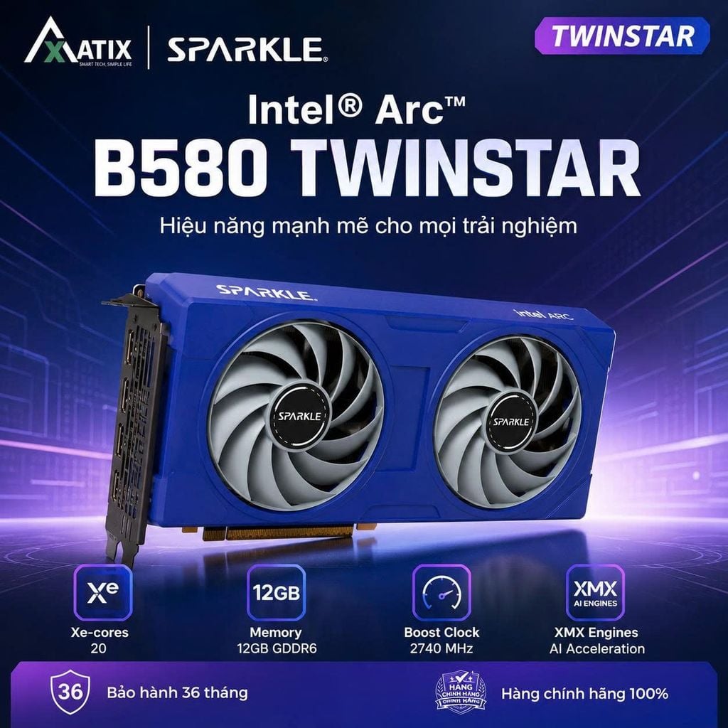 Card màn hình VGA SPARKLE Intel® Arc™ B580 TWINSTAR 12GB GDDR6 - Bảo Hành 36 Tháng