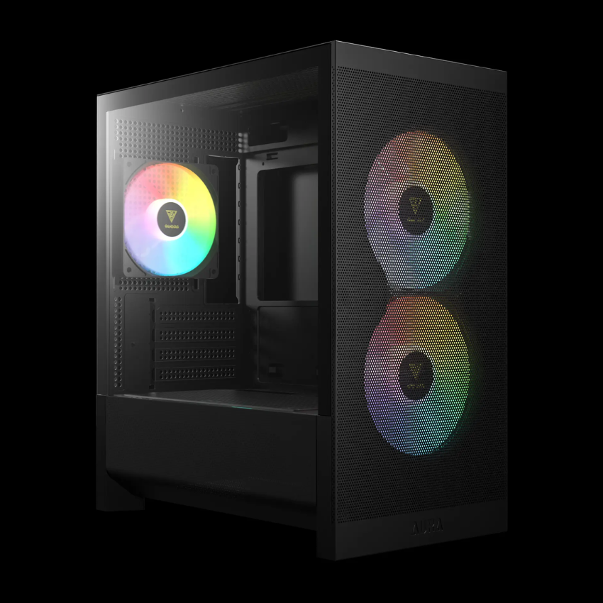 Vỏ case máy tính GAMDIAS AURA GC15M ARGB Black | Case Micro-ATX Kính Cường Lực, Sẵn 3 Fan ARGB, Hỗ Trợ VGA 300mm