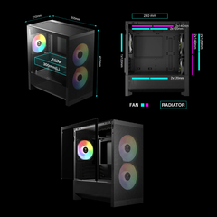 Vỏ case máy tính GAMDIAS AURA GC15M ARGB Black | Case Micro-ATX Kính Cường Lực, Sẵn 3 Fan ARGB, Hỗ Trợ VGA 300mm