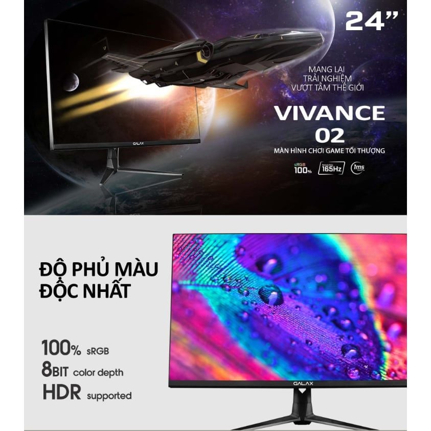 Màn hình máy tính PC Vivance-02 24in 1ms MPRT 165 Hz IPS LED Flicker GAMING GALAX [BH 3nĂm]