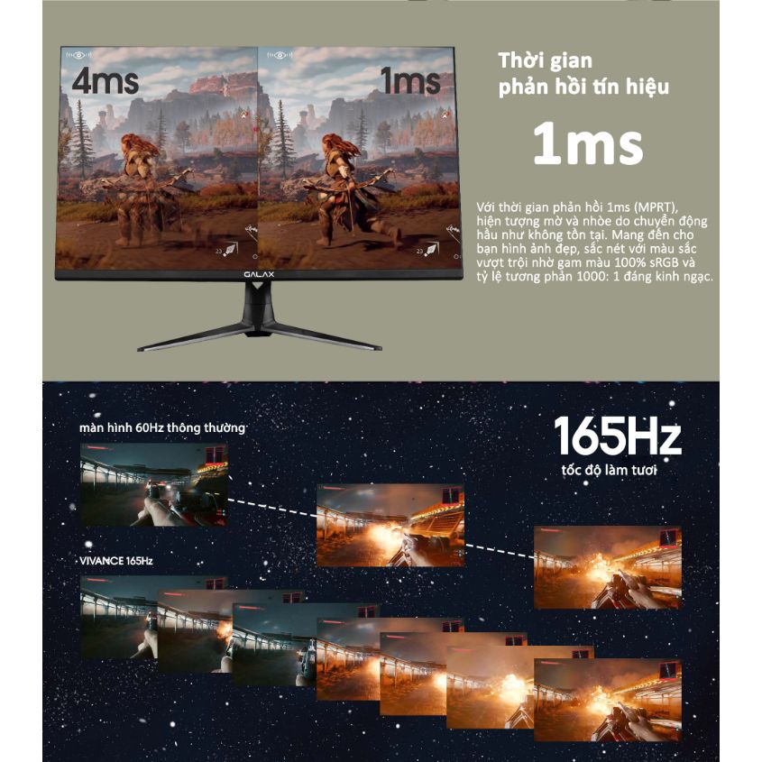 Màn hình máy tính PC Vivance-02 24in 1ms MPRT 165 Hz IPS LED Flicker GAMING GALAX [BH 3nĂm]