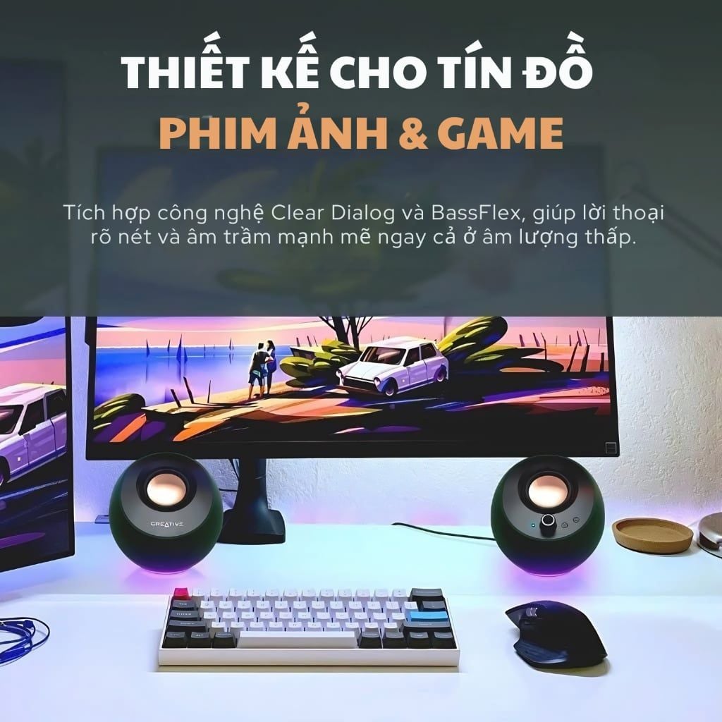 Loa máy tính CREATIVE Speake Pebble PRO USB-C 2.0 | Công nghệ Clear Dialog BassFlex - Bảo Hành 1 Năm