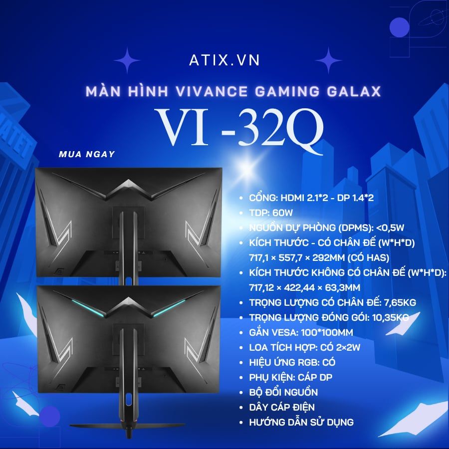 [CHÍNH HÃNG] Màn hình máy tính PC 32 inch 2K IPS 165Hz 1ms G-Sync HDR10 GAMING GALAX 32Q - Bảo Hành 36 tháng