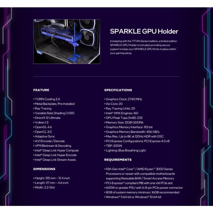 [CHÍNH HÃNG] Card Màn Hình Vga SPARKLE Intel® Arc™ B580 TITAN NOX OC 12GB GDDR6  - Bảo Hành 36 tháng