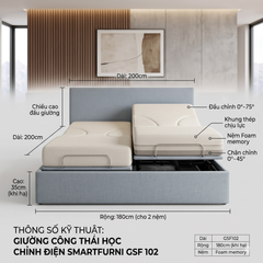 Giường công thái học điều chỉnh điện SmartFurni GSF102-DOUBLE