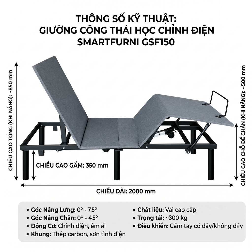 Giường công thái học SmartFurni GSF150