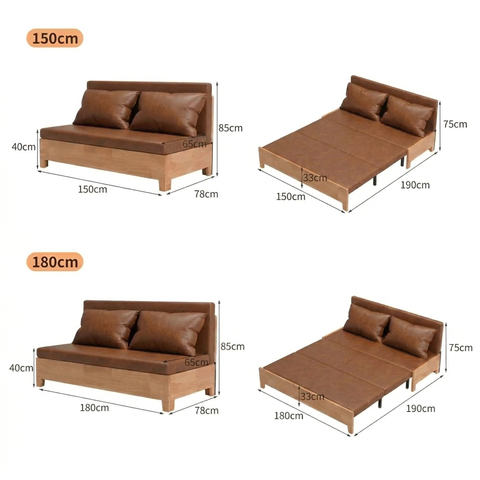Sofa Giường Da PU SMF23 Gỗ Tự Nhiên có Hộc Đựng Đồ SmartFurni SMF23-PU-GTN