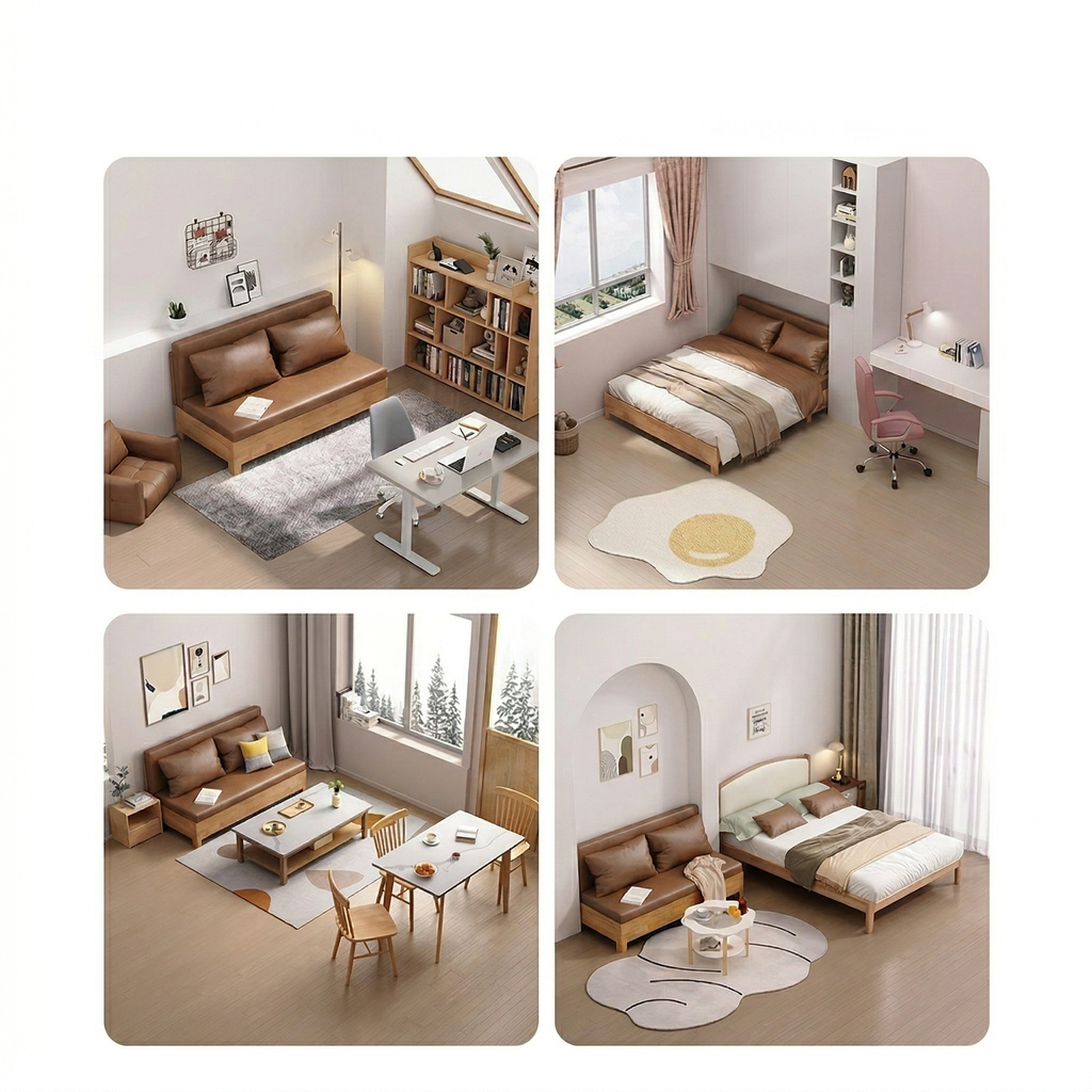 Sofa Giường Da PU SMF23 Gỗ Tự Nhiên có Hộc Đựng Đồ SmartFurni SMF23-PU-GTN