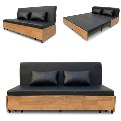 Sofa Giường Da PU SMF23 Gỗ Tự Nhiên có Hộc Đựng Đồ SmartFurni SMF23-PU-GTN