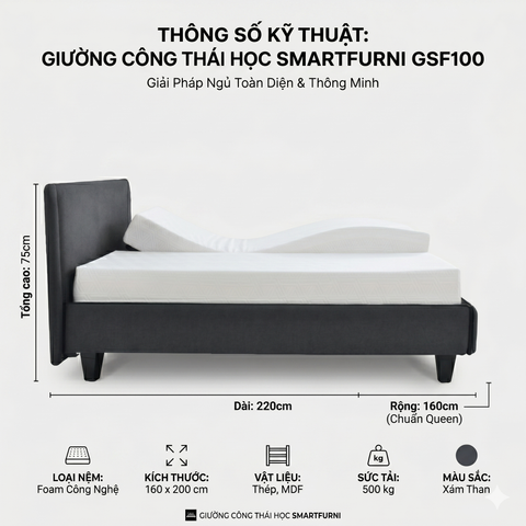 Giường công thái học điều chỉnh điện SmartFurni GSF100-DOUBLE