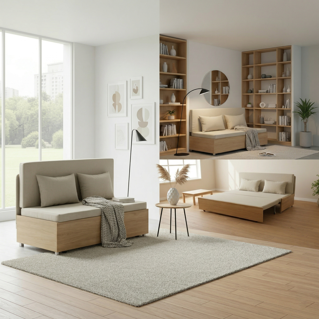 Sofa giường gấp gọn vải lanh canvas SmartFurni - SMF23