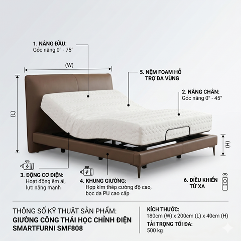 Giường công thái học SmartFurni - SMF808