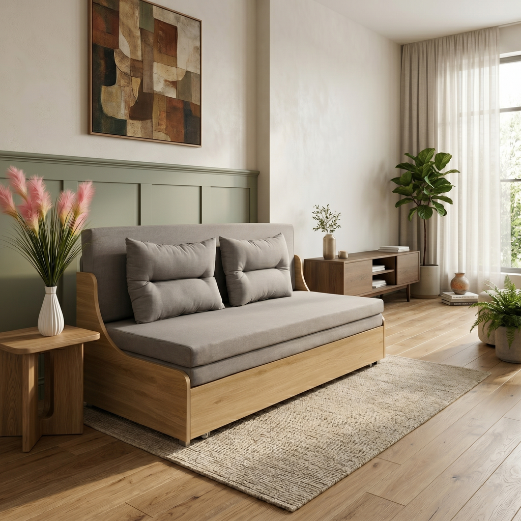 Sofa giường gấp gọn vải lanh canvas SmartFurni - SMF22