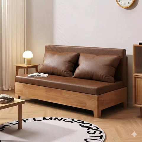 Sofa Giường Da PU SMF23 Gỗ Tự Nhiên có Hộc Đựng Đồ SmartFurni SMF23-PU-GTN