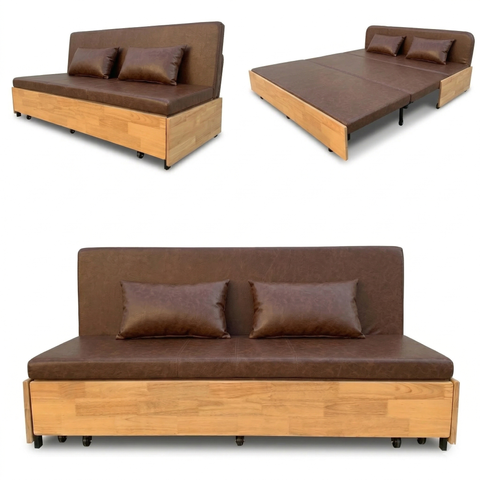 Sofa Giường Da PU SMF23 Gỗ Tự Nhiên có Hộc Đựng Đồ SmartFurni SMF23-PU-GTN
