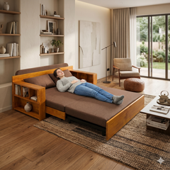 Sofa giường 4 trong 1 có bàn làm việc, bàn ăn SmartFurni SMF30 - Gỗ tự nhiên cao cấp, có hộc để đồ