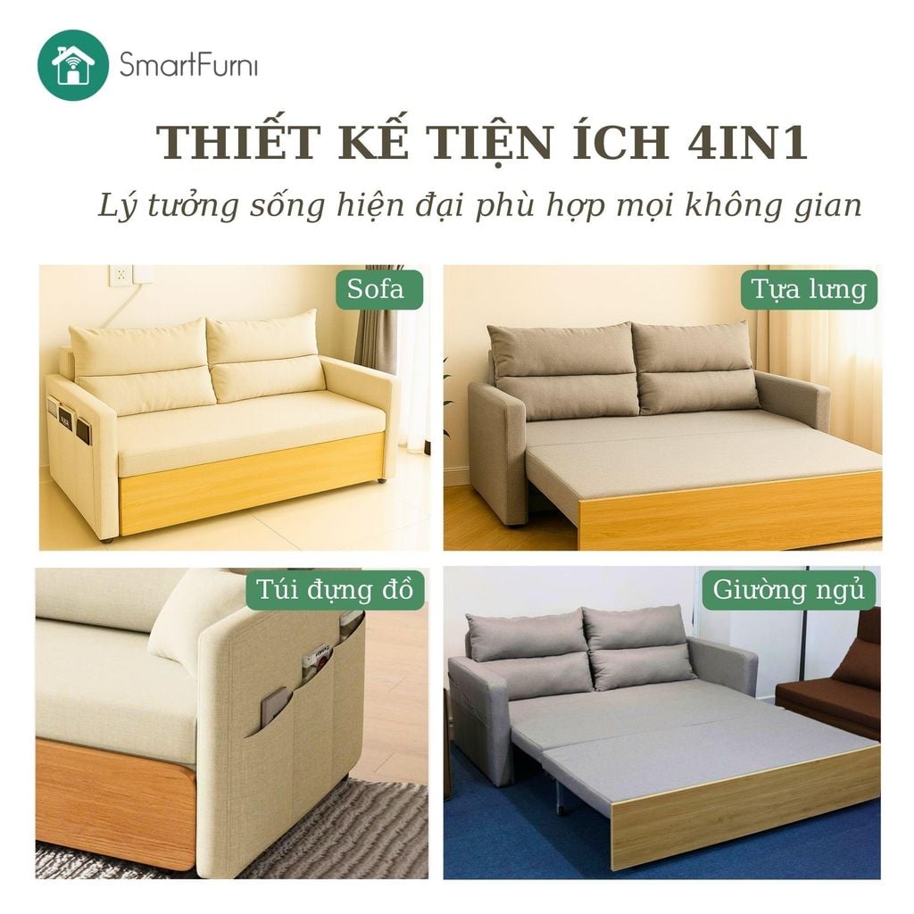 Sofa giường thông minh SmartFurni SMF18 - Mặt ốp gỗ Melamine