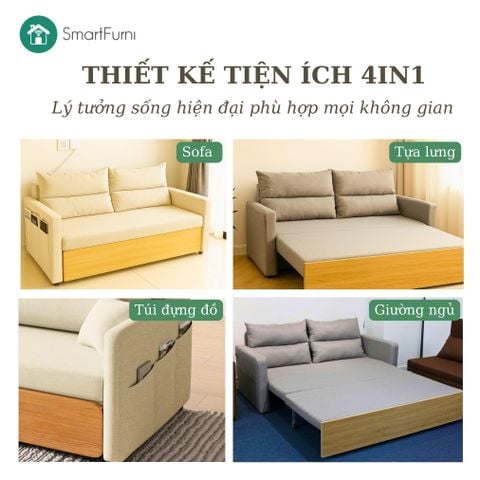 Sofa giường thông minh SmartFurni SMF18 - Mặt ốp gỗ Melamine