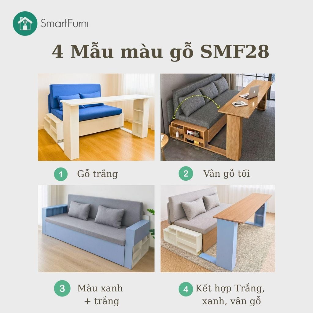 Sofa giường 4 trong 1 SmartFurni SMF28 - Tích hợp bàn làm việc + bàn ăn