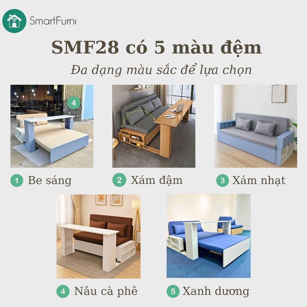 Sofa giường 4 trong 1 SmartFurni SMF28C - Tích hợp bàn làm việc + bàn ăn